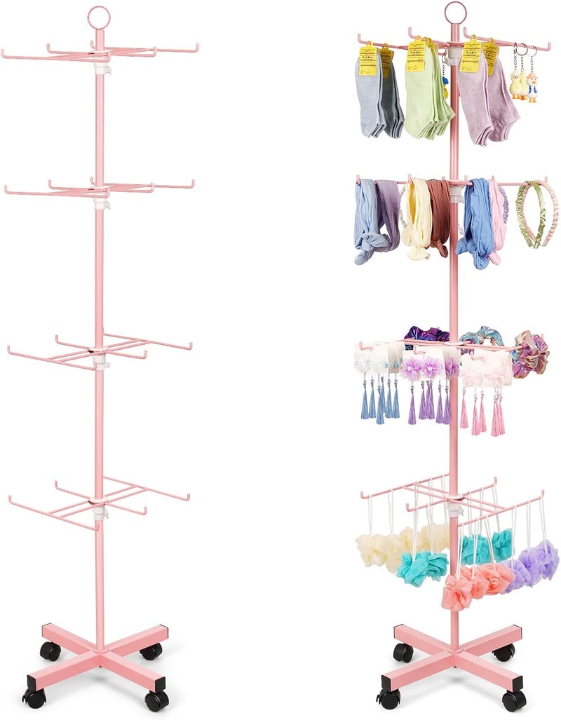 Flenpptly Retail Display Stand Rotating Display Stand 4 Tier Spinning Display Stand for Craft Shows, Jewelry, Keychain, Earring Adjustable Height Retail Display Racks (Pink) - Image 1